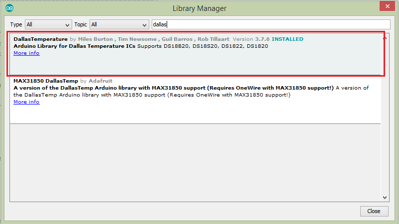 Install dallasTemperature Library Arduino IDE