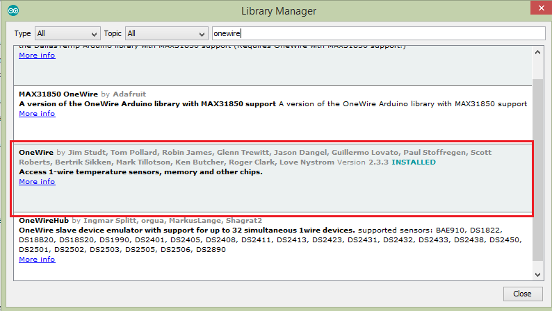 Install onewire Library Arduino IDE