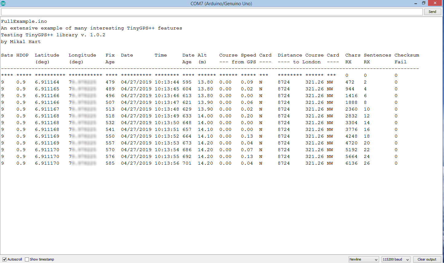 TinyGPS Library Full Examples
