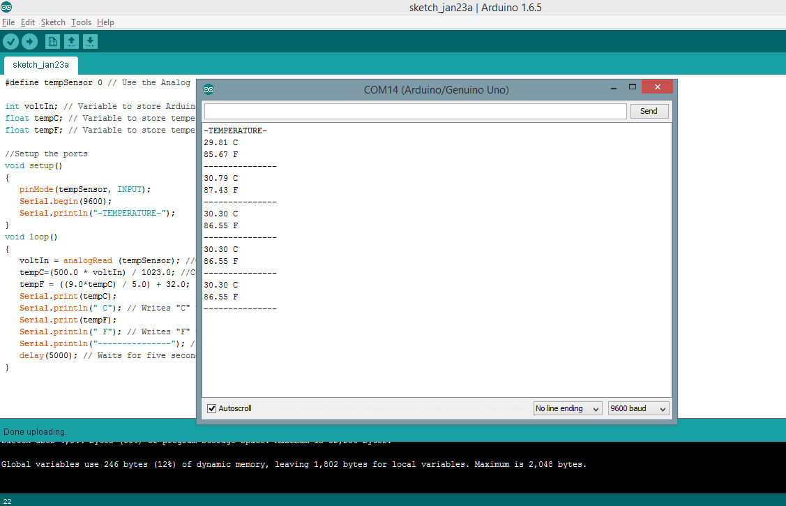 Arduino LM35 Serial Monitor