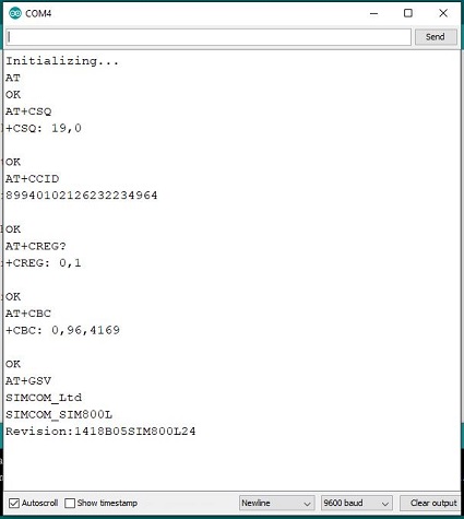 Arduino SIM800L Basic AT Commands Serial Monitor