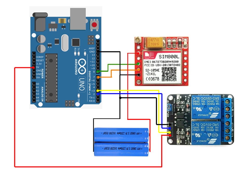 SIM800L Arduino SMS Relay Schematic