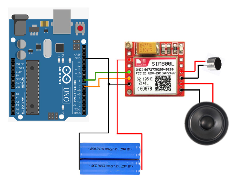 SIM800L Arduino Voice Call Schematic