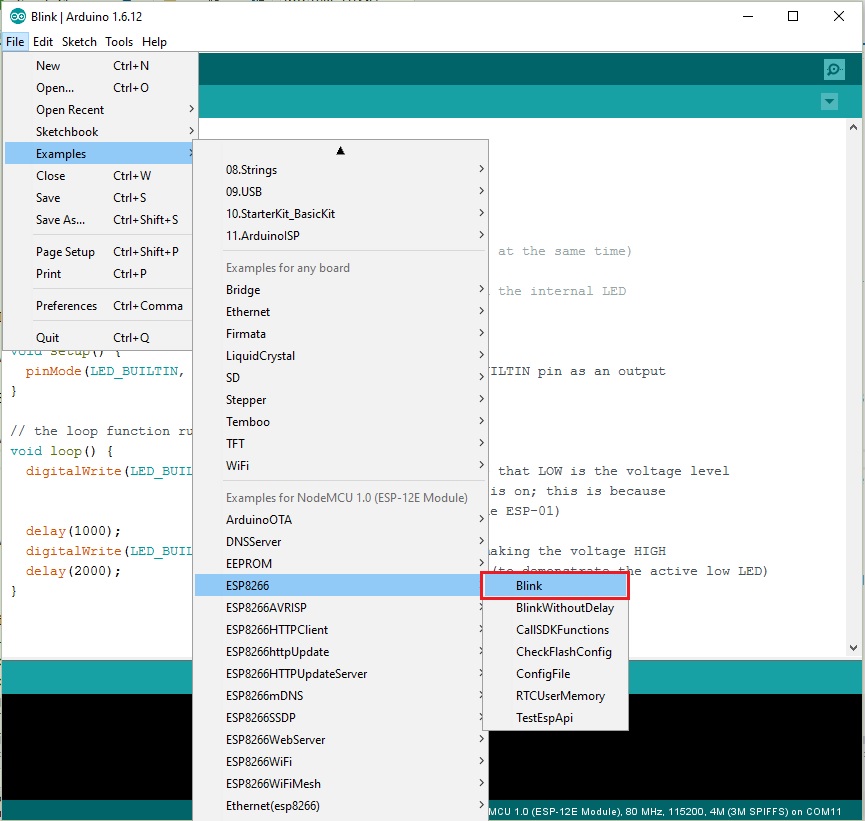 NodeMCU blink example code