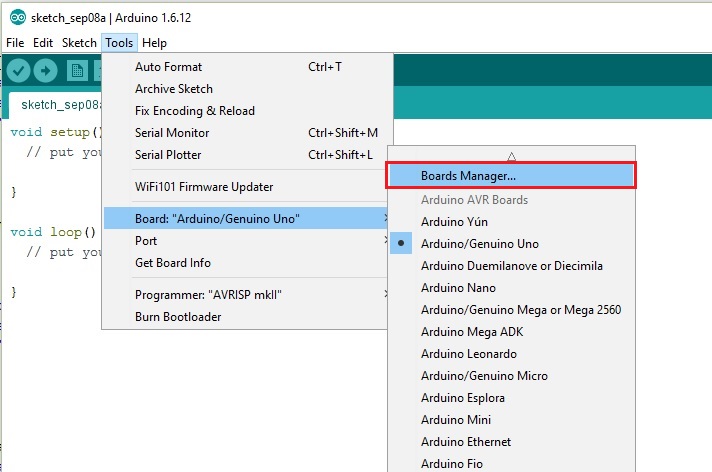 NodeMCU Arduino IDE Board Select Menu