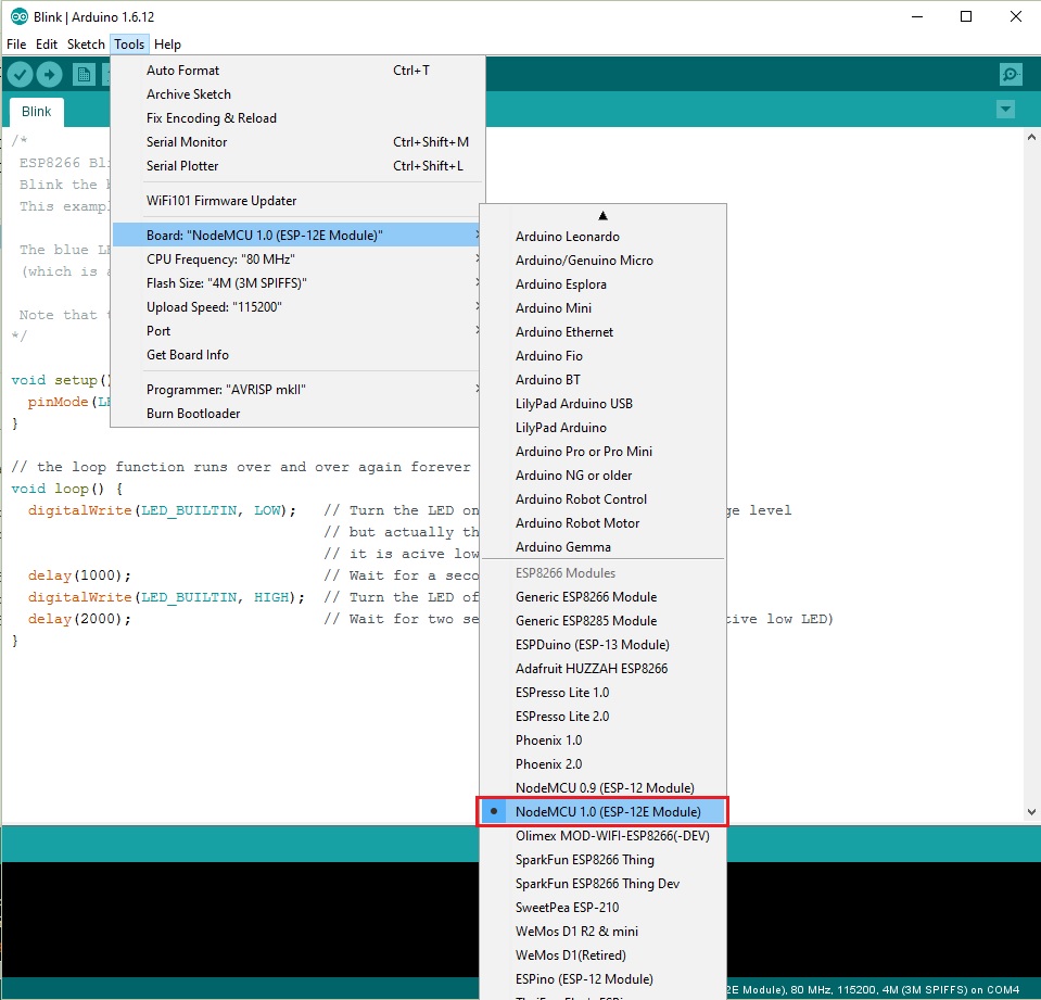 NodeMCU Arduino IDE Board Select