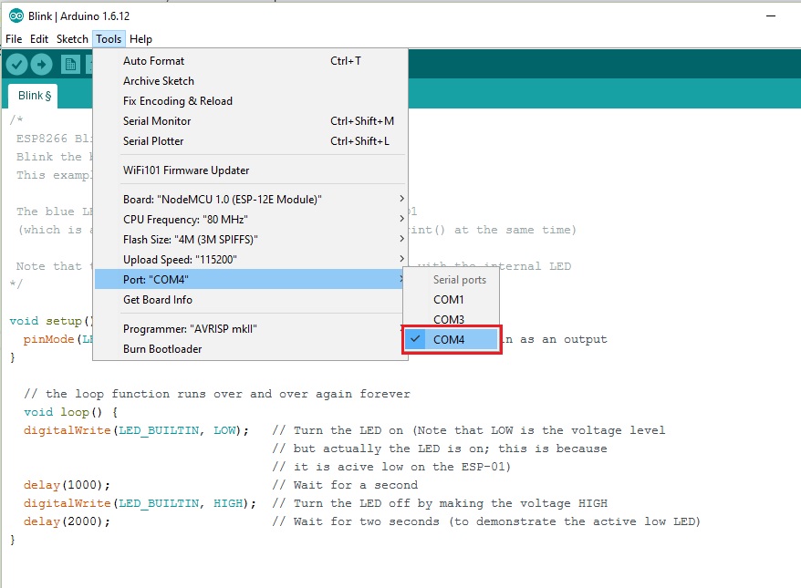 NodeMCU Arduino IDE Port Select