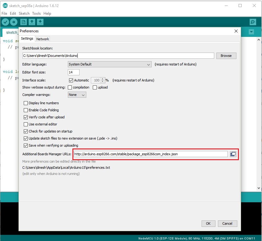 NodeMCU Arduino IDE Setup JSON URL