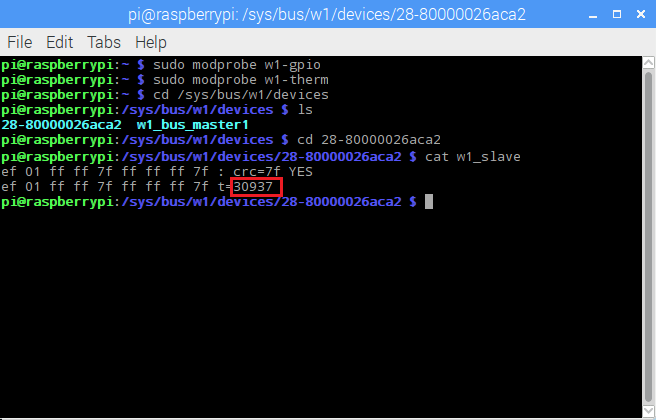 Raspberry Pi DS18B20 Device Read Values