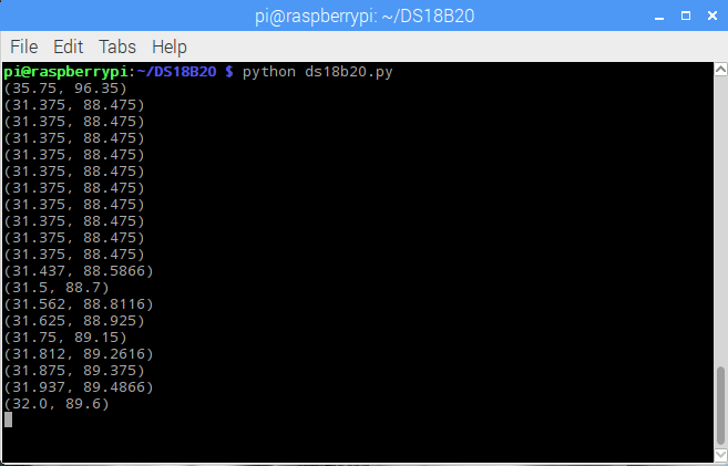 Raspberry Pi DS18B20 Reading Temperature