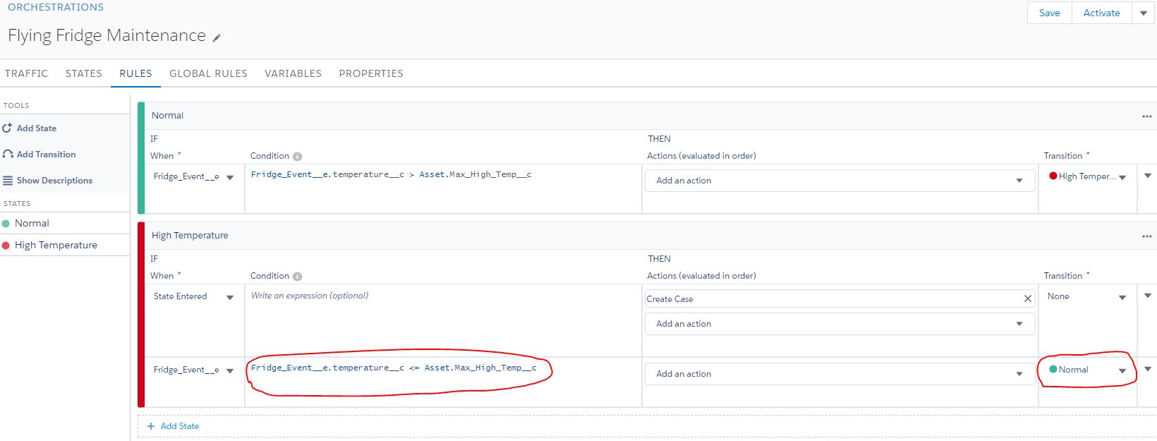 Salesforce IoT Explorer edition orchestration add formula to rule